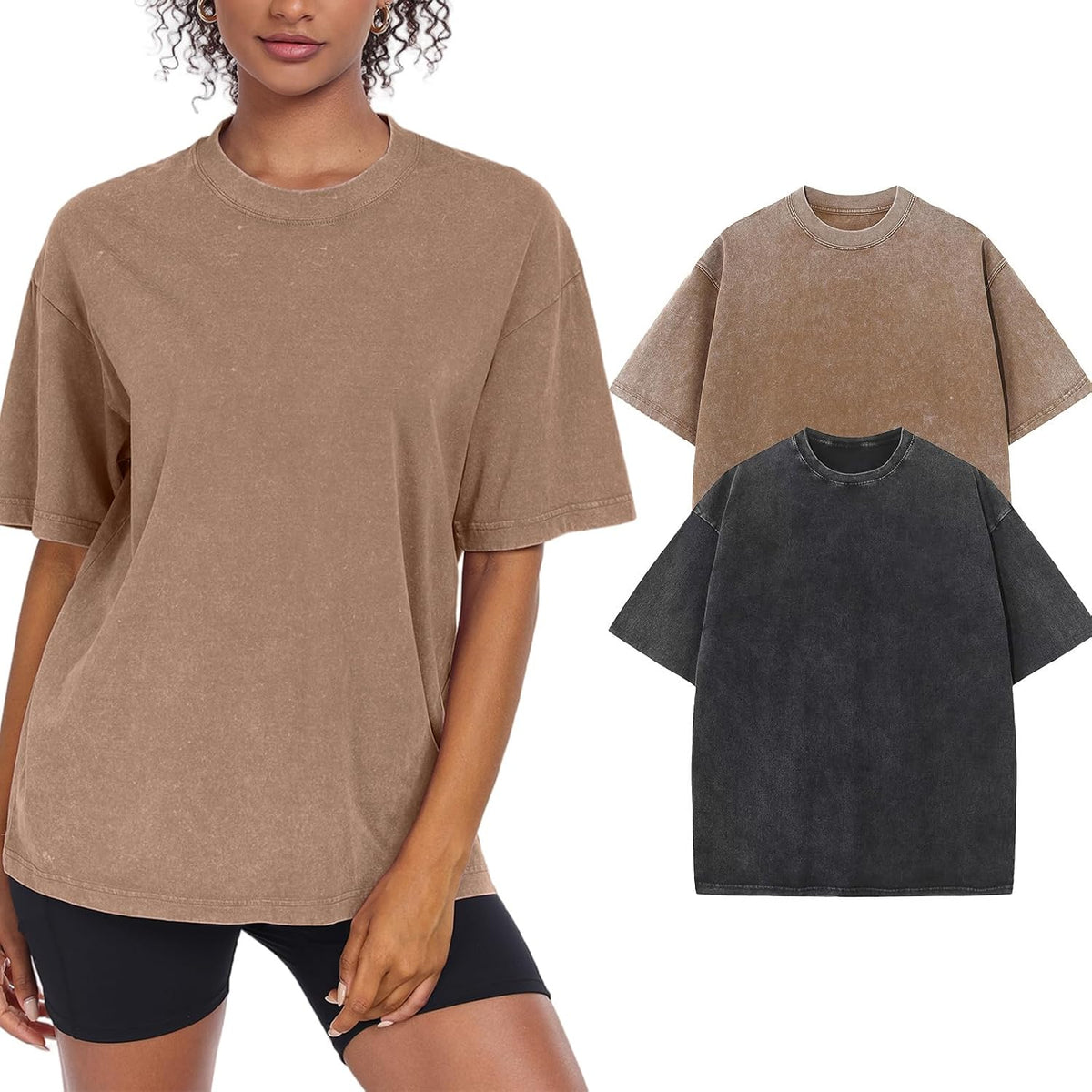 Women's Washed Vintage Oversized T-Shirt - Baggy Cotton Boyfriend Tee, Short Sleeve Street Wear Top - Small