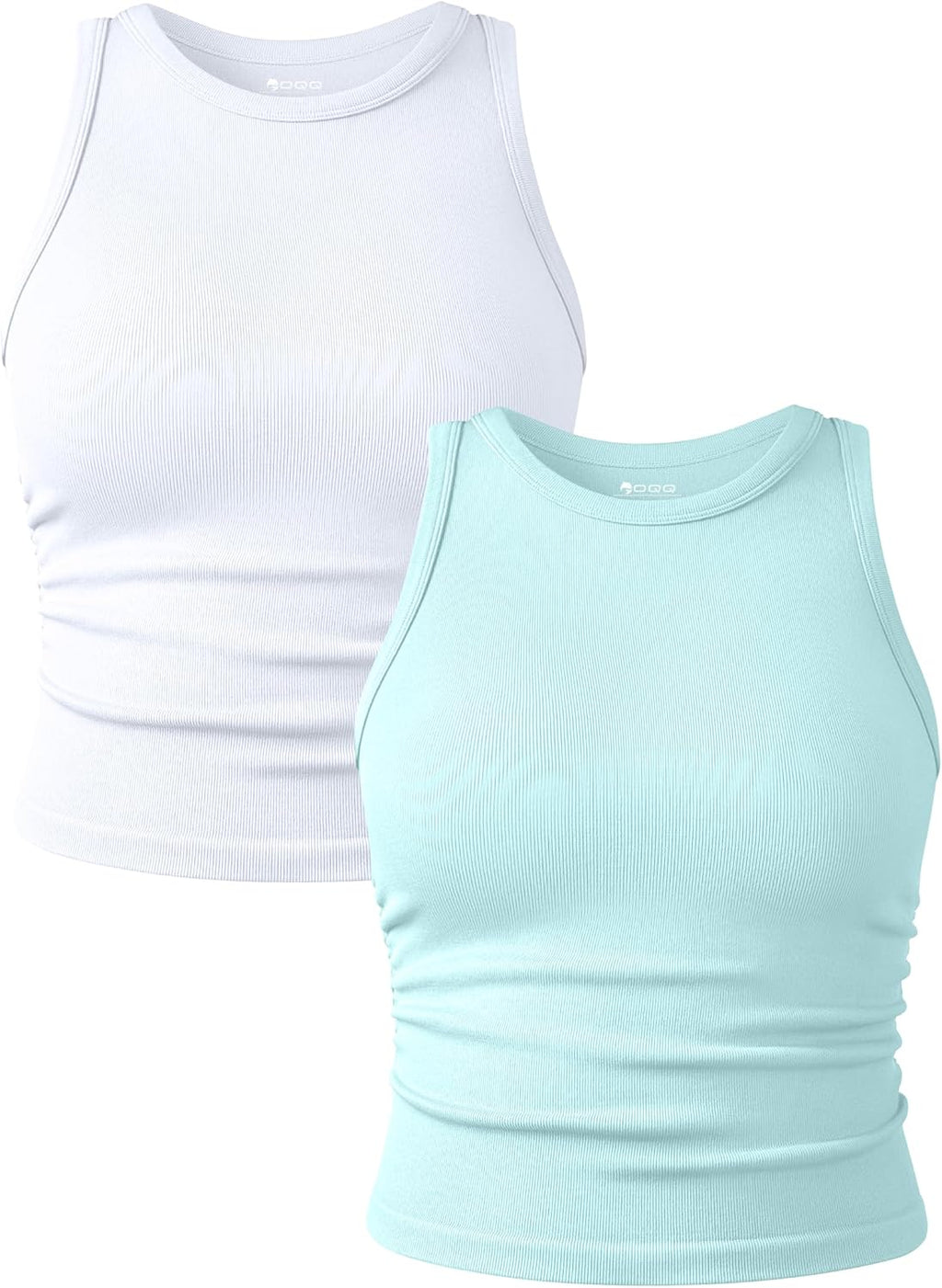 Women's Ruched Crop Tank Tops 2 Piece Set - Crew Neck, Sleeveless Stretch Camis for Yoga and Layering - Small