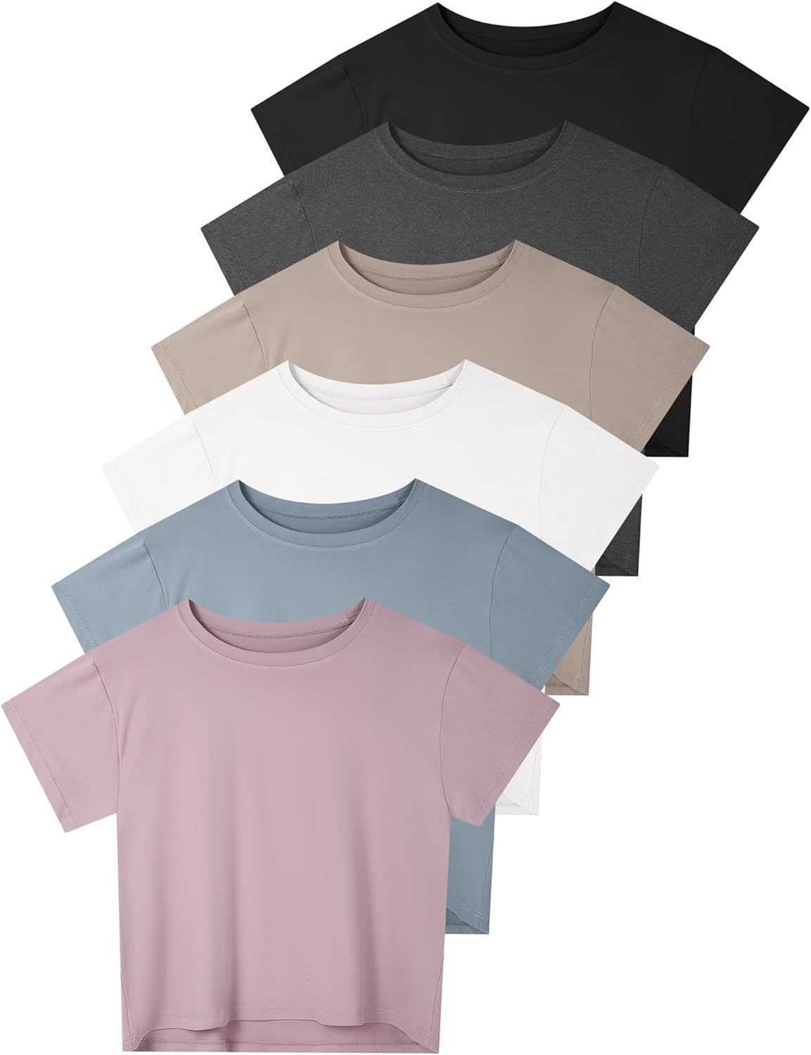 Women's Crop Top Tees 4 or 6 Pack - Short Sleeve, Loose Boxy Fit, Cropped Hem for Gym and Yoga Workouts - Small