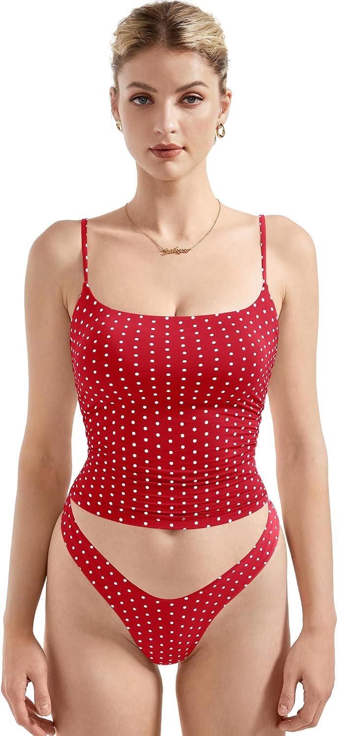 Women's Square Neck Cami Tank Top - Double Lined Fabric, Fitted Cut, Sleeveless Basic for Going Out - Medium