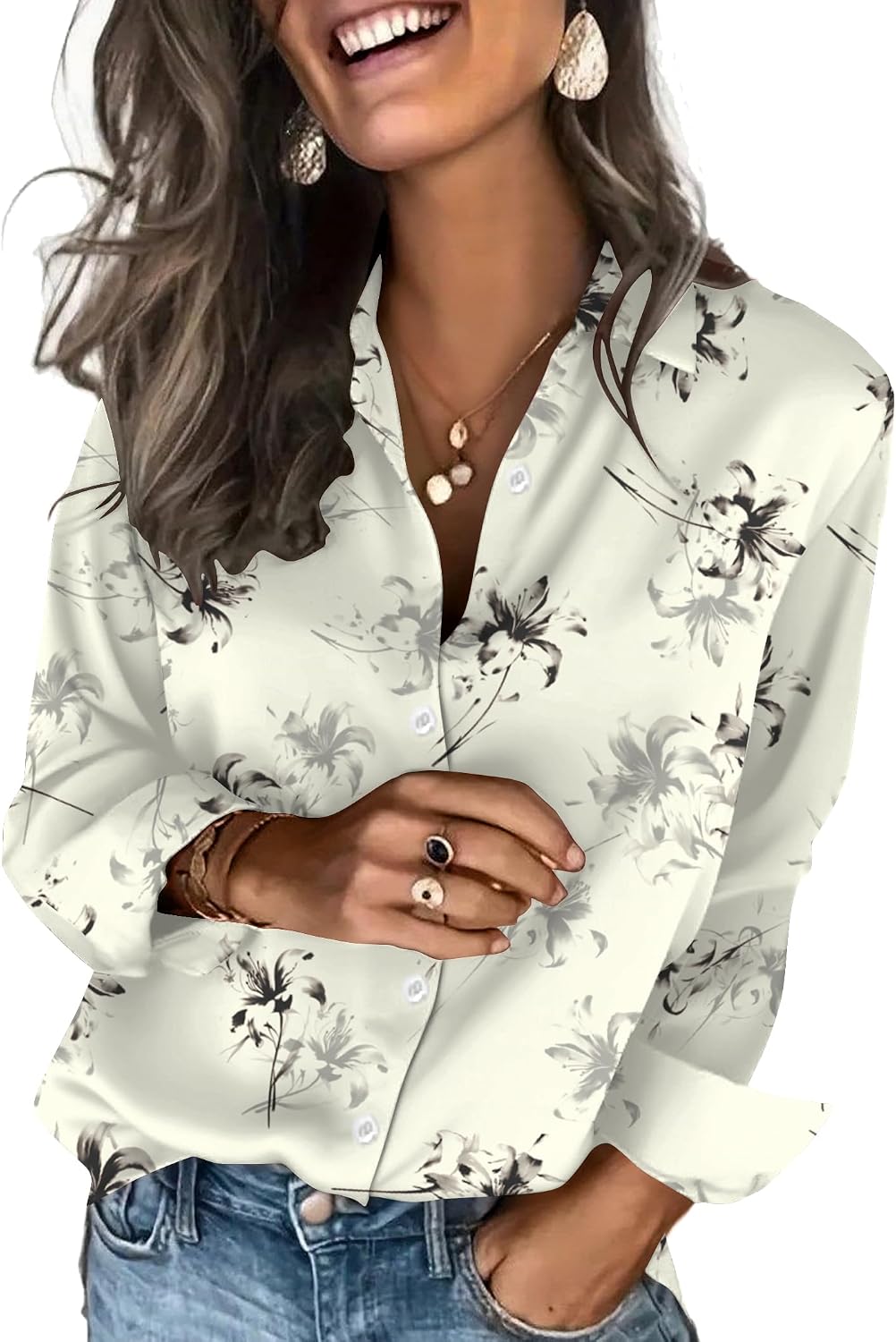 Women's Satin Button Down Blouse - Long Sleeves, Silky Drape, Business Casual Shirt for the Office - Black