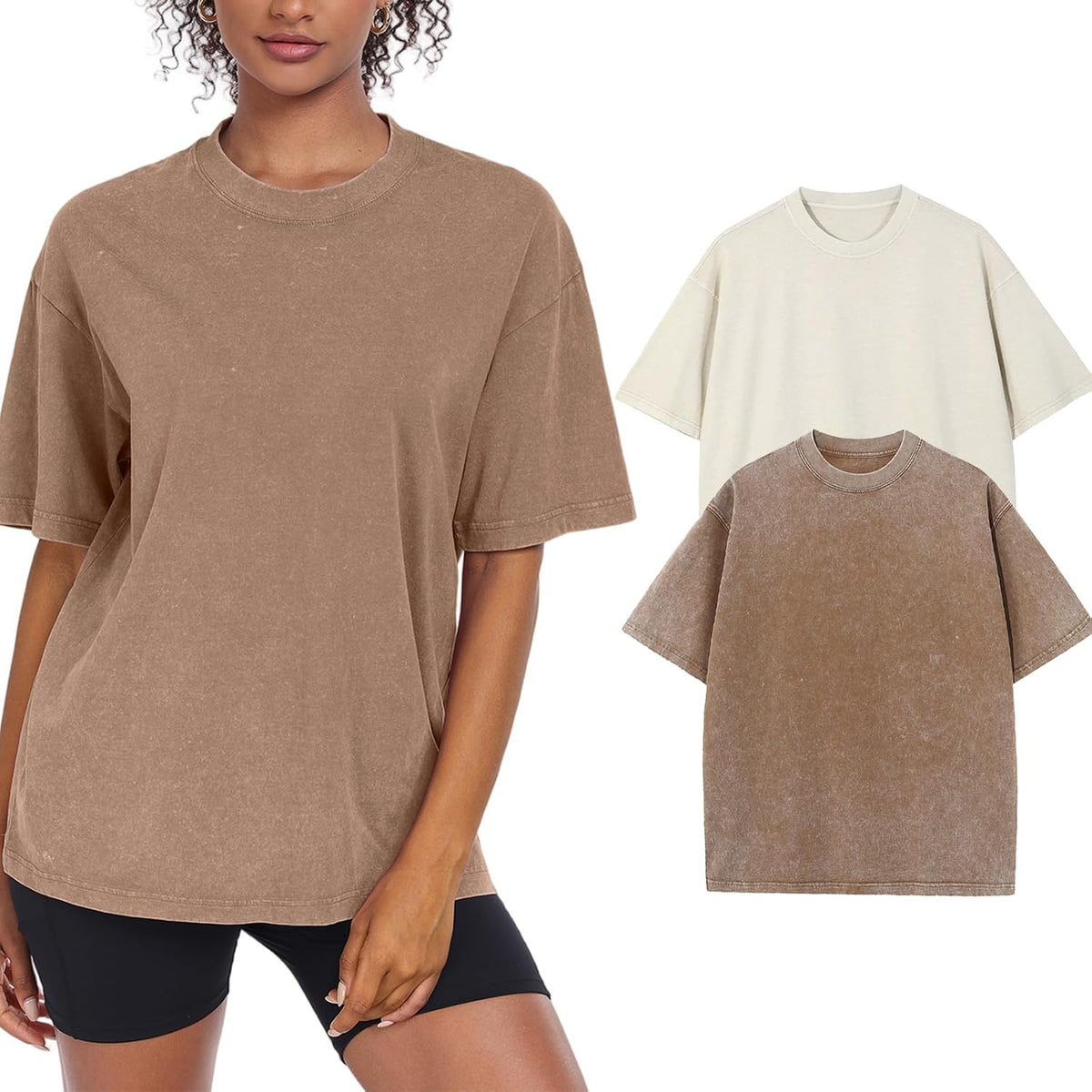 Women's Washed Vintage Oversized T-Shirt - Baggy Cotton Boyfriend Tee, Short Sleeve Street Wear Top - Small