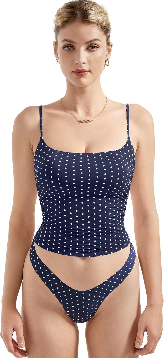 Women's Square Neck Cami Tank Top - Double Lined Fabric, Fitted Cut, Sleeveless Basic for Going Out - Small