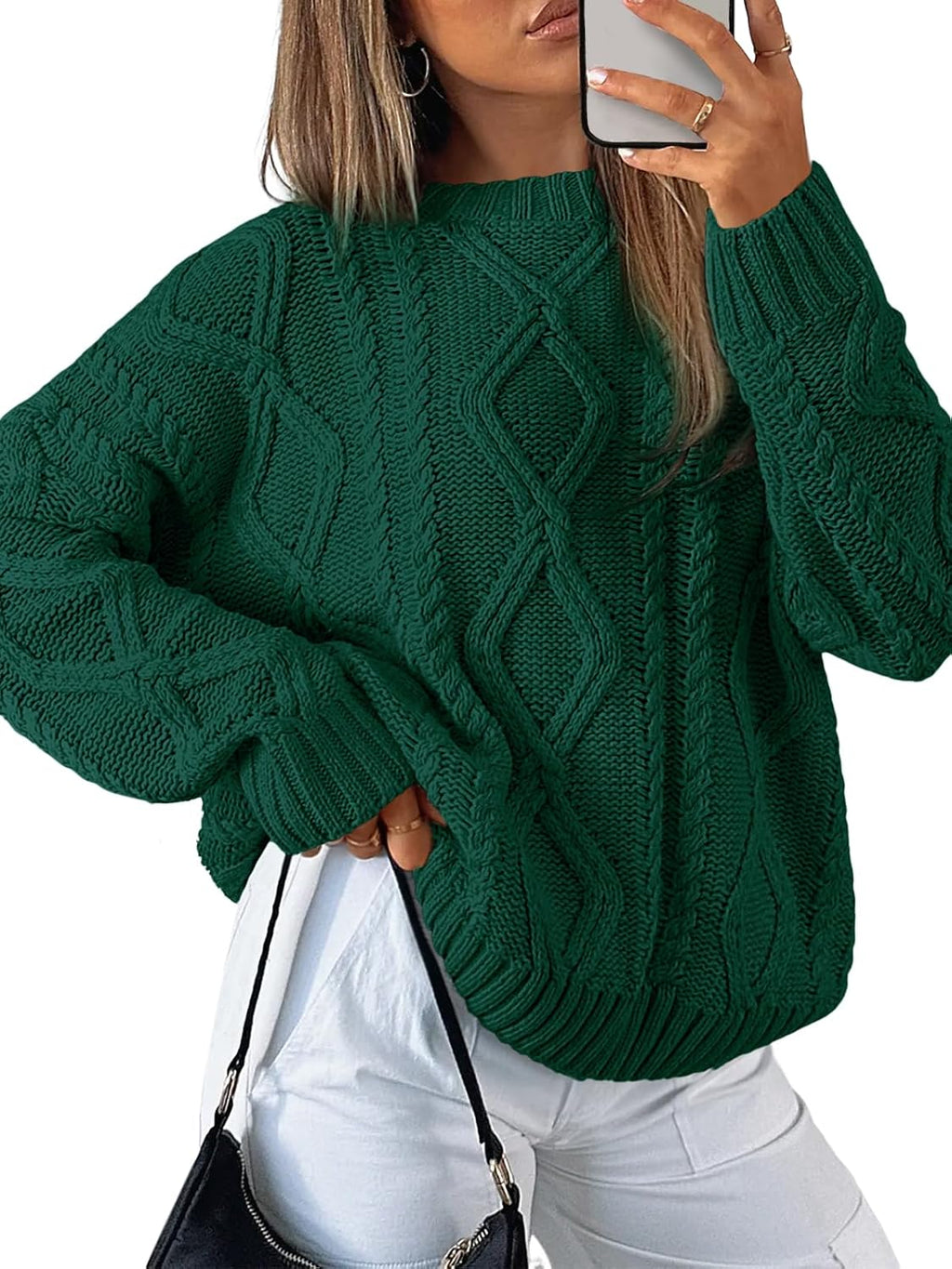 Women's Oversized Cable Knit Sweater - Chunky Knit Texture, Drop Shoulders, Pullover for Fall Layering - Small (16)