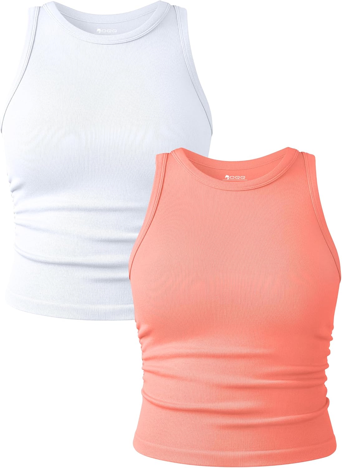 Women's Ruched Crop Tank Tops 2 Piece Set - Crew Neck, Sleeveless Stretch Camis for Yoga and Layering - Large