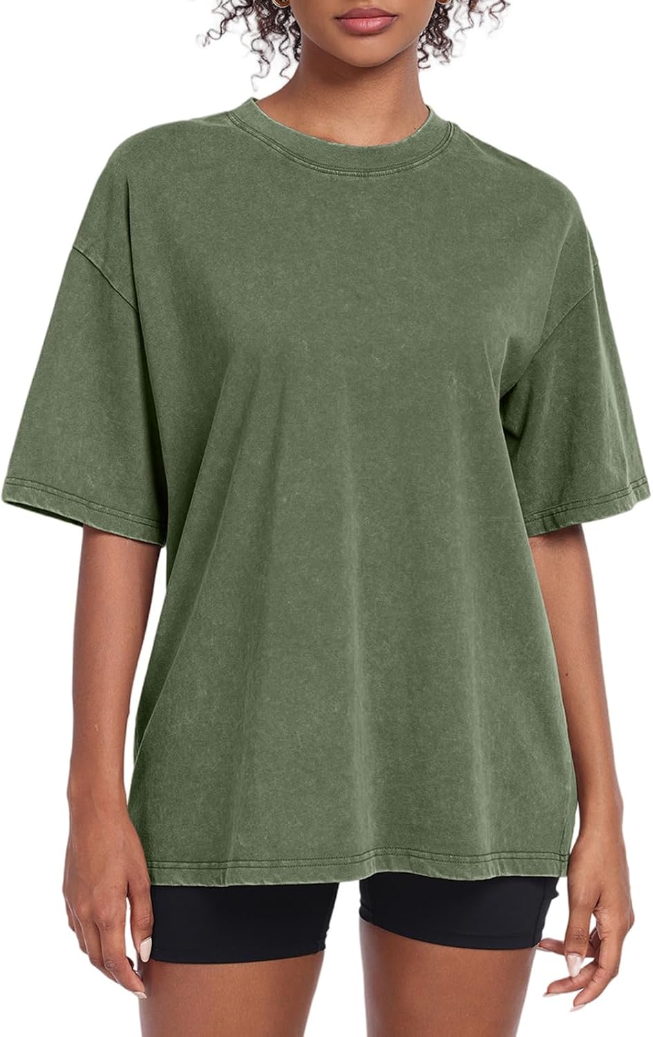 Women's Washed Vintage Oversized T-Shirt - Baggy Cotton Boyfriend Tee, Short Sleeve Street Wear Top - Large (25)