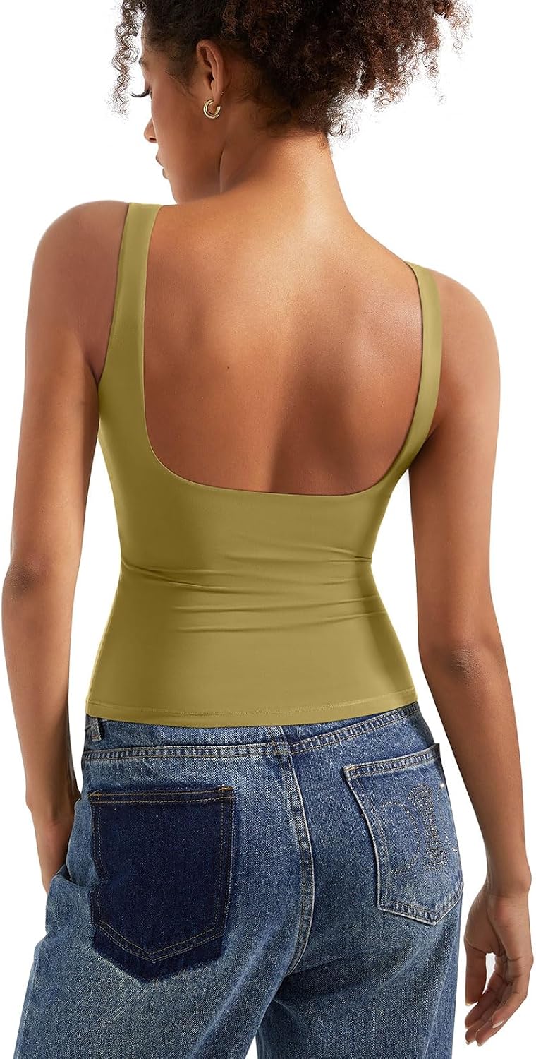 Women's Boat Neck Tank Top - Removable Padded Bra, Open Back, Double Lined Quick Dry Knit for Summer - Medium