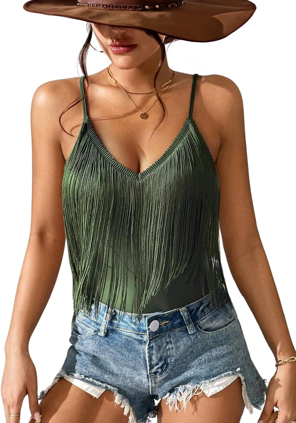 Women's Western Fringe Tank Top - Sleeveless, Tassel Hem, Country Concert and Rodeo Top for Festival Nights - Small