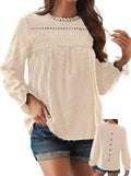 Women's Swiss Dot Ruffle Blouse - Long Sleeve Crew Neck, Eyelet Lace Trim, Flowy Fit in Sizes XS to 5XL - Medium