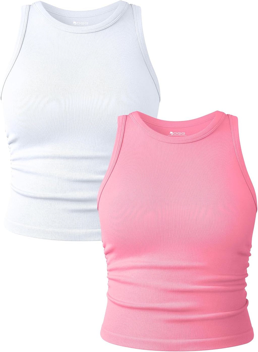 Women's Ruched Crop Tank Tops 2 Piece Set - Crew Neck, Sleeveless Stretch Camis for Yoga and Layering - Small