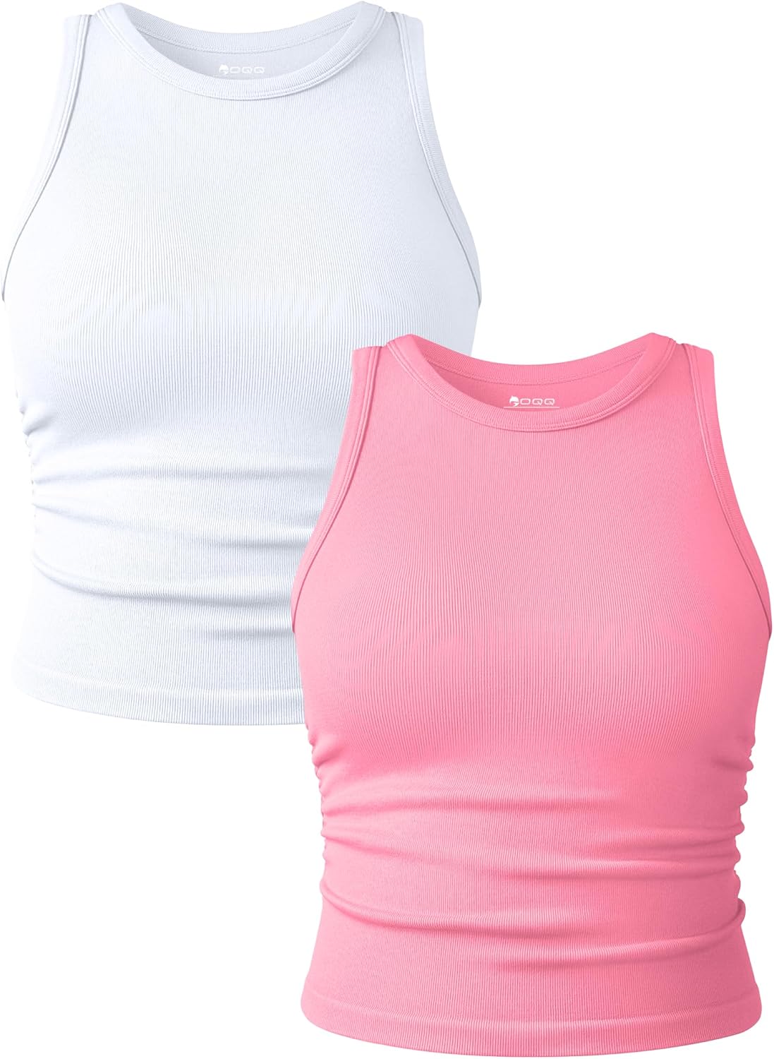 Women's Ruched Crop Tank Tops 2 Piece Set - Crew Neck, Sleeveless Stretch Camis for Yoga and Layering - Small