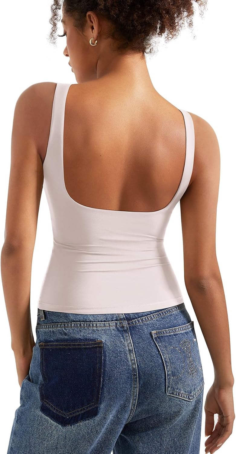 Women's Boat Neck Tank Top - Removable Padded Bra, Open Back, Double Lined Quick Dry Knit for Summer - Medium