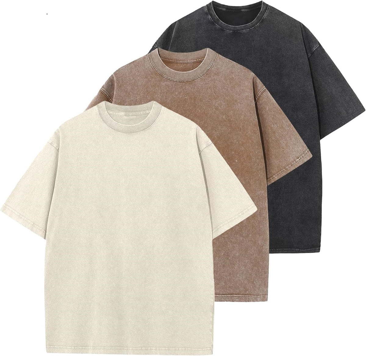 Unisex Oversized Cotton T-Shirt - Short Sleeve, Washed Solid Colours, Loose Basic Tee for Everyday Wear - Medium