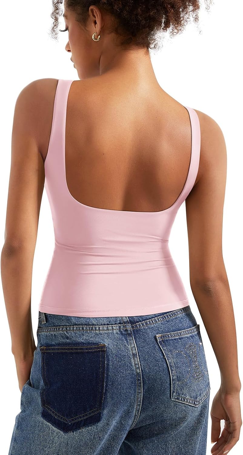 Women's Boat Neck Tank Top - Removable Padded Bra, Open Back, Double Lined Quick Dry Knit for Summer - Small (11)