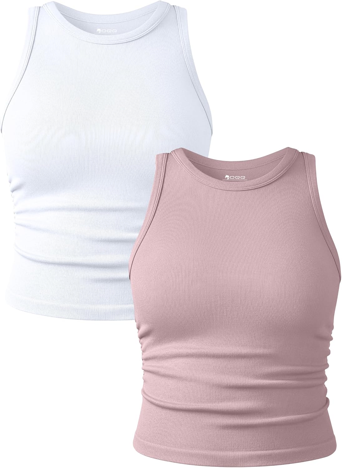 Women's Ruched Crop Tank Tops 2 Piece Set - Crew Neck, Sleeveless Stretch Camis for Yoga and Layering - Small