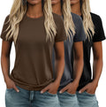 Women's Cotton Basic Tees 3 Pack - Crew Neck, Loose Fit Short Sleeve Tops for Daily and Gym Wear - Black, White, Light K