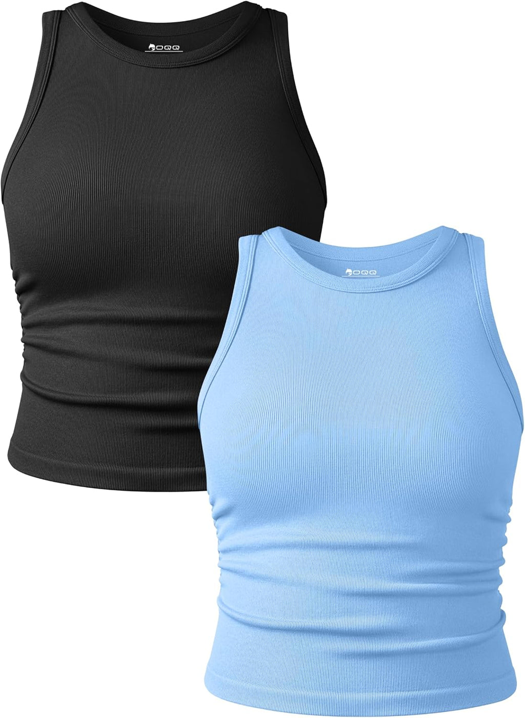 Women's Ruched Crop Tank Tops 2 Piece Set - Crew Neck, Sleeveless Stretch Camis for Yoga and Layering - Small