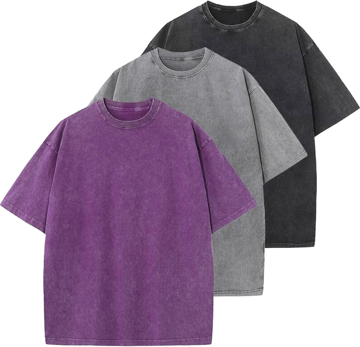 Unisex Oversized Cotton T-Shirt - Short Sleeve, Washed Solid Colours, Loose Basic Tee for Everyday Wear - Large