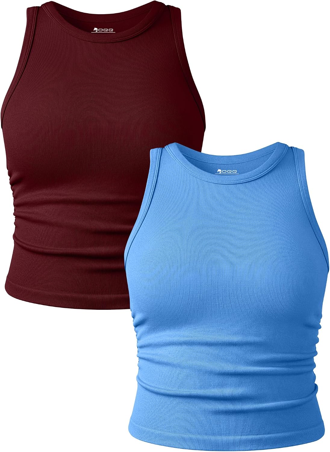 Women's Ruched Crop Tank Tops 2 Piece Set - Crew Neck, Sleeveless Stretch Camis for Yoga and Layering - Medium