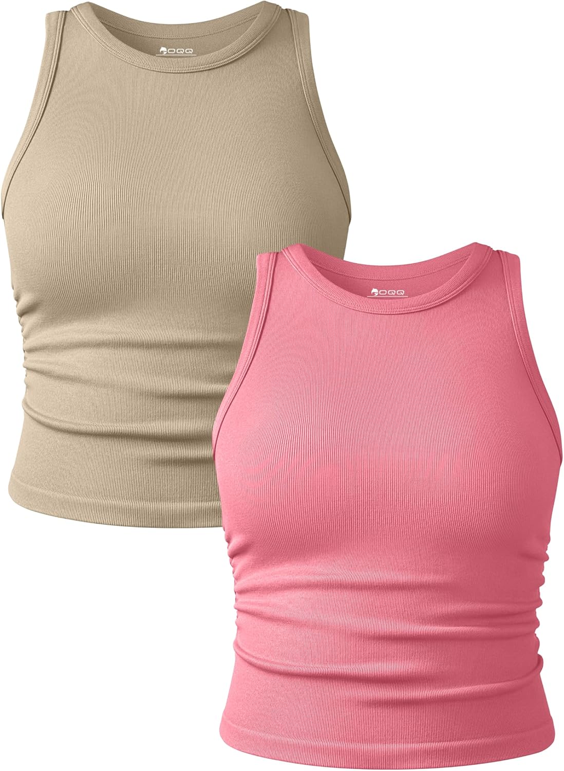 Women's Ruched Crop Tank Tops 2 Piece Set - Crew Neck, Sleeveless Stretch Camis for Yoga and Layering - Medium