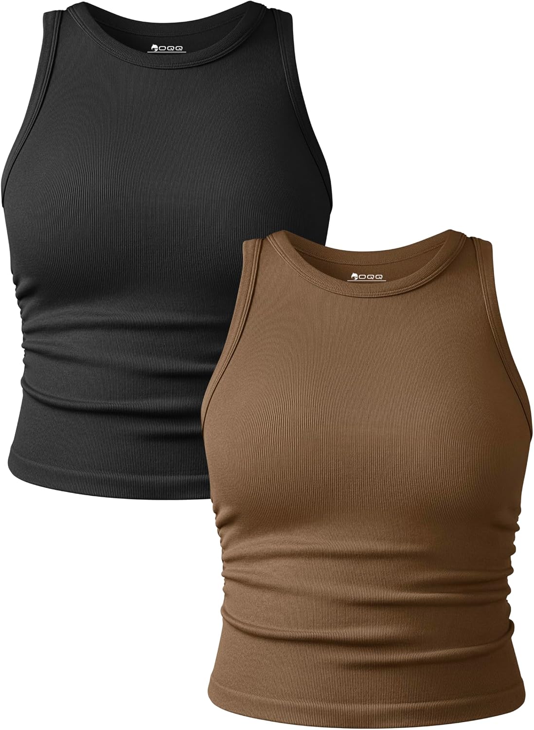 Women's Ruched Crop Tank Tops 2 Piece Set - Crew Neck, Sleeveless Stretch Camis for Yoga and Layering - Medium
