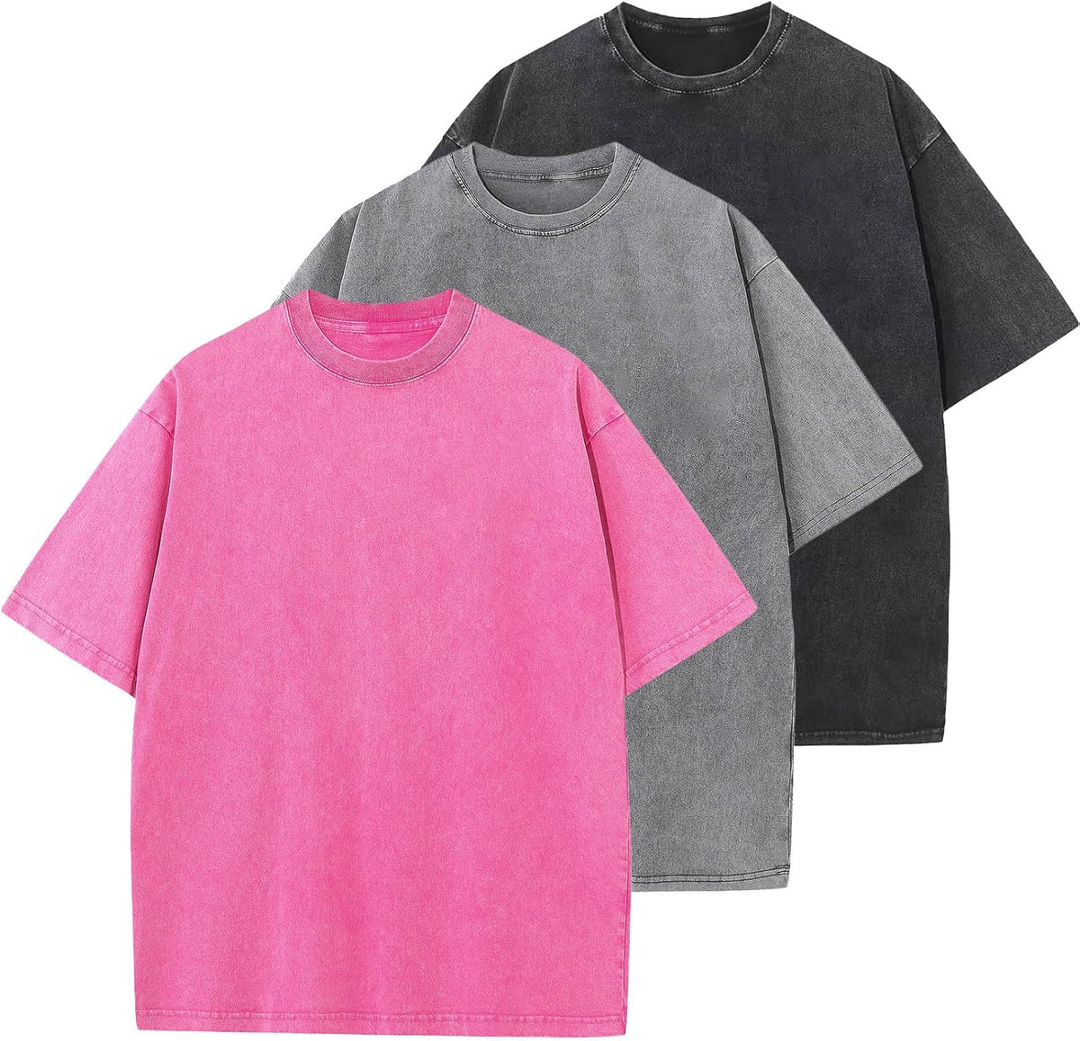 Unisex Oversized Cotton T-Shirt - Short Sleeve, Washed Solid Colours, Loose Basic Tee for Everyday Wear - Small