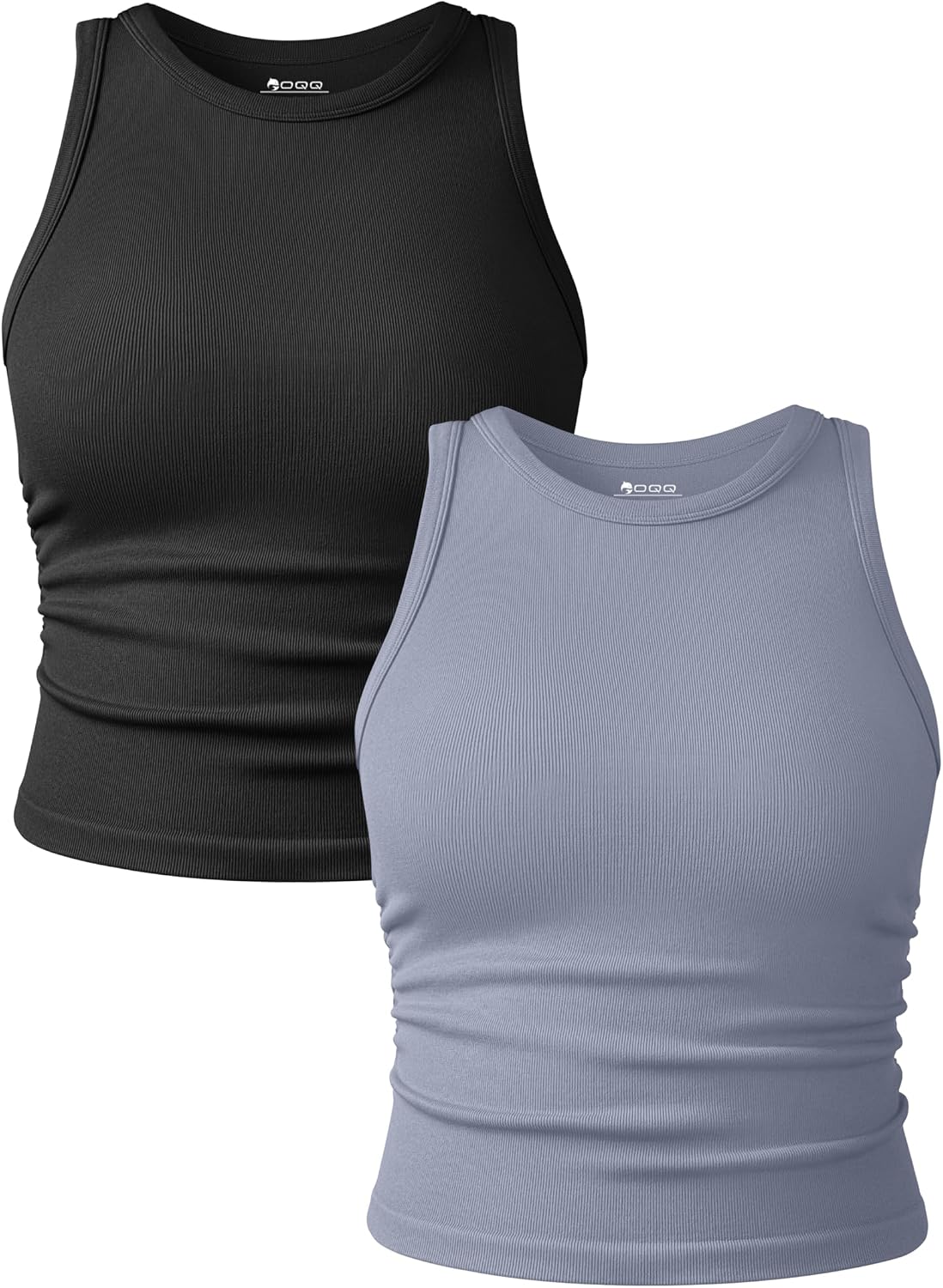 Women's Ruched Crop Tank Tops 2 Piece Set - Crew Neck, Sleeveless Stretch Camis for Yoga and Layering - Medium