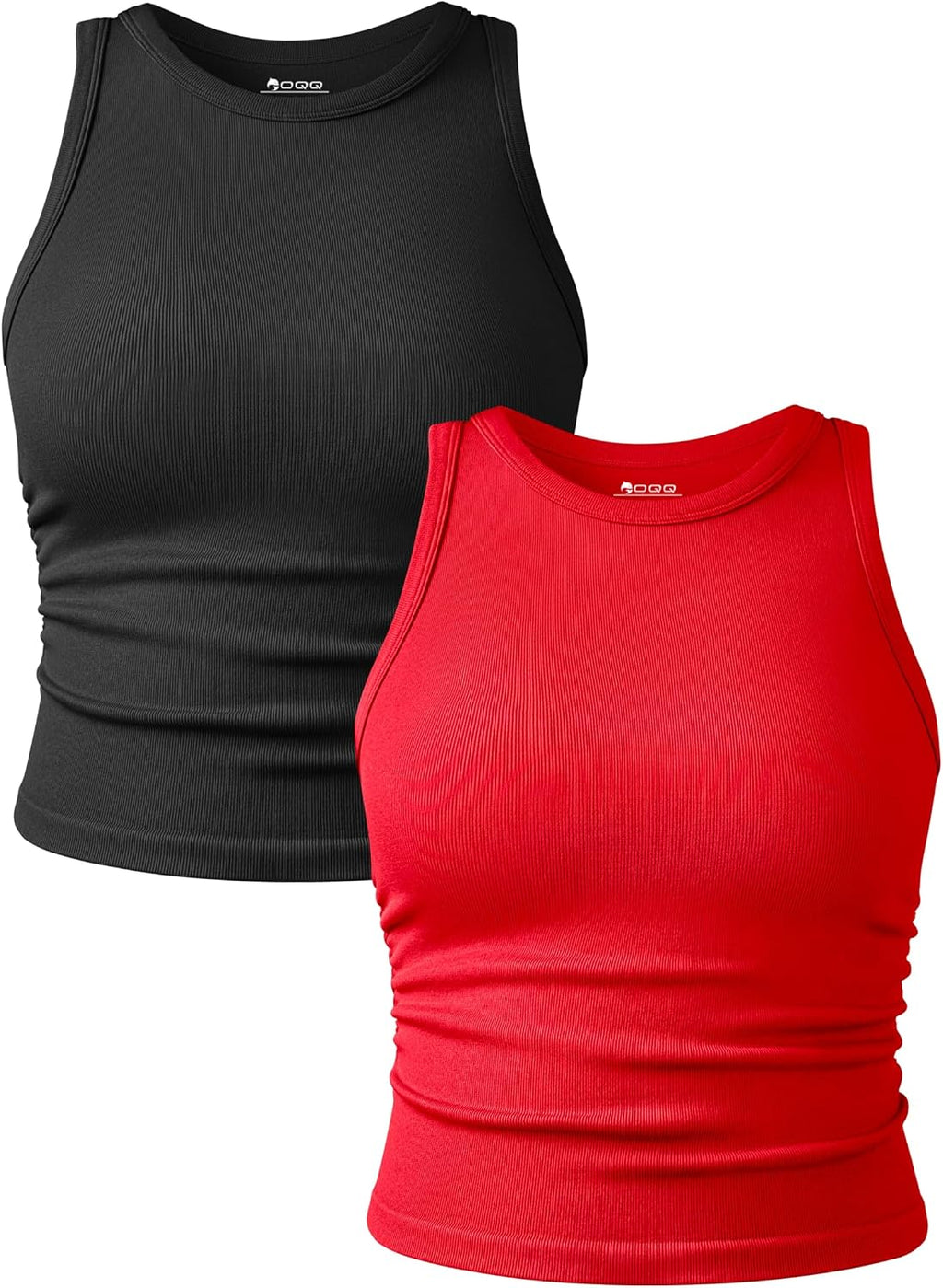 Women's Ruched Crop Tank Tops 2 Piece Set - Crew Neck, Sleeveless Stretch Camis for Yoga and Layering - Medium