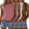 Women's Sleeveless Tunic Tanks 4 Pack - Crew Neck, Split Side Hem, Loose Flowy Tops for Summer Wear - Large
