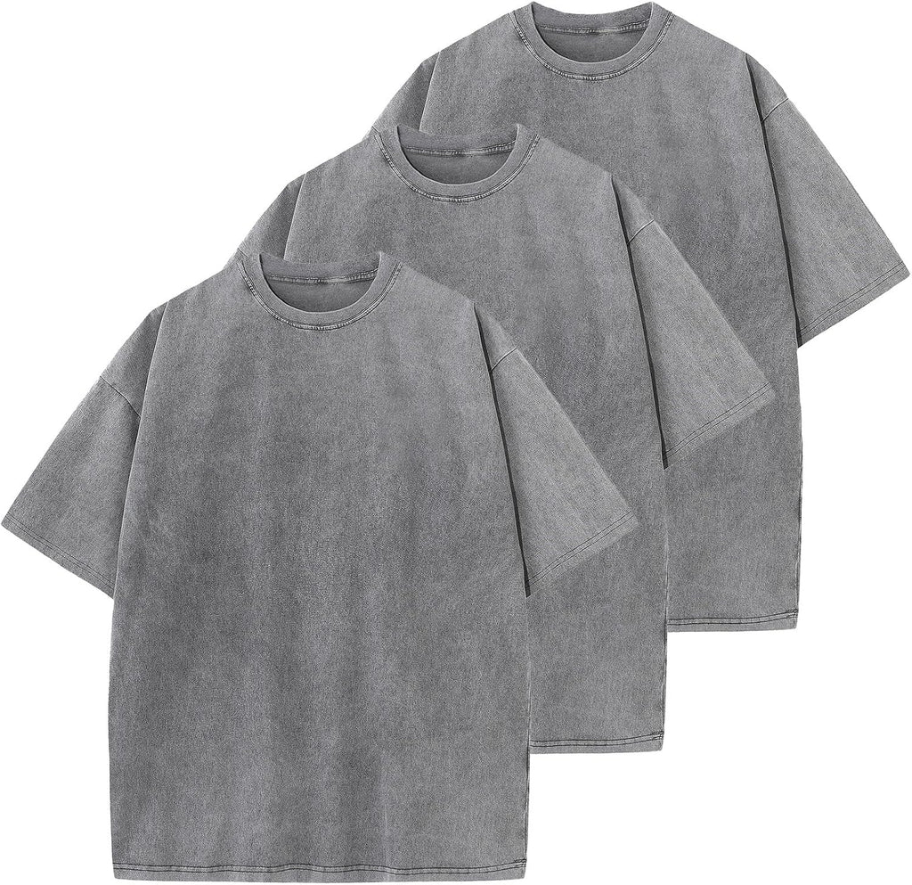 Unisex Oversized Cotton T-Shirt - Short Sleeve, Washed Solid Colours, Loose Basic Tee for Everyday Wear - Large (28)