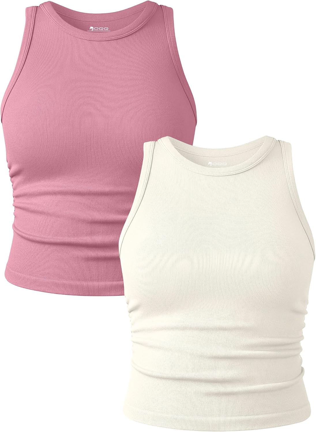 Women's Ruched Crop Tank Tops 2 Piece Set - Crew Neck, Sleeveless Stretch Camis for Yoga and Layering - Medium