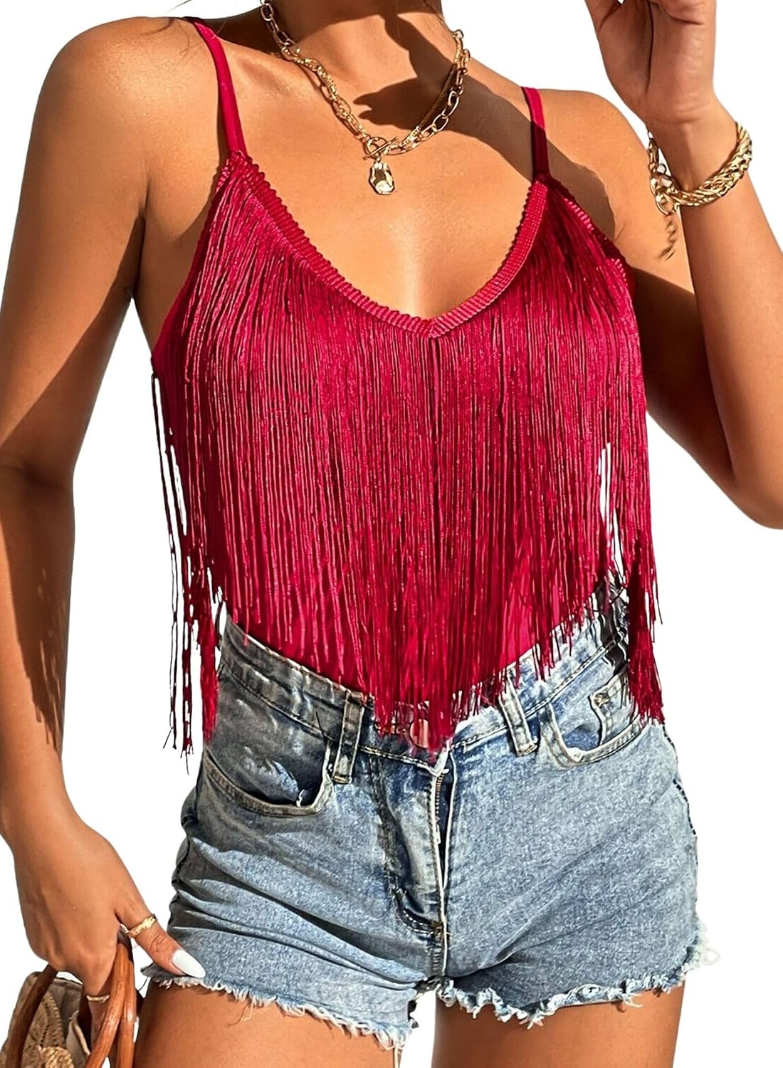 Women's Western Fringe Tank Top - Sleeveless, Tassel Hem, Country Concert and Rodeo Top for Festival Nights - Small (10)