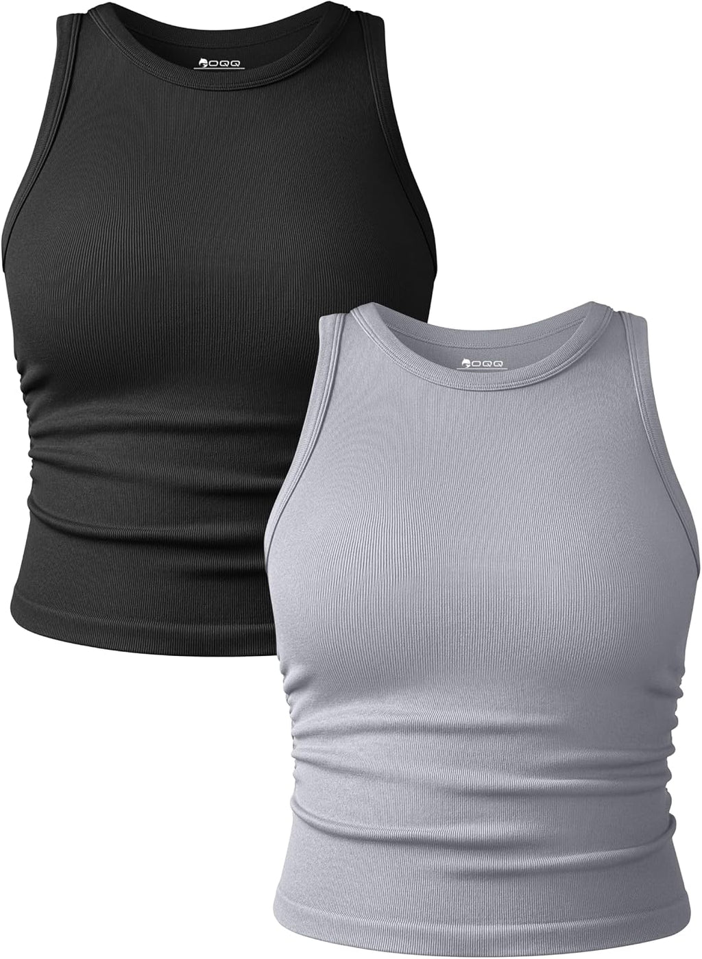 Women's Ruched Crop Tank Tops 2 Piece Set - Crew Neck, Sleeveless Stretch Camis for Yoga and Layering - Large