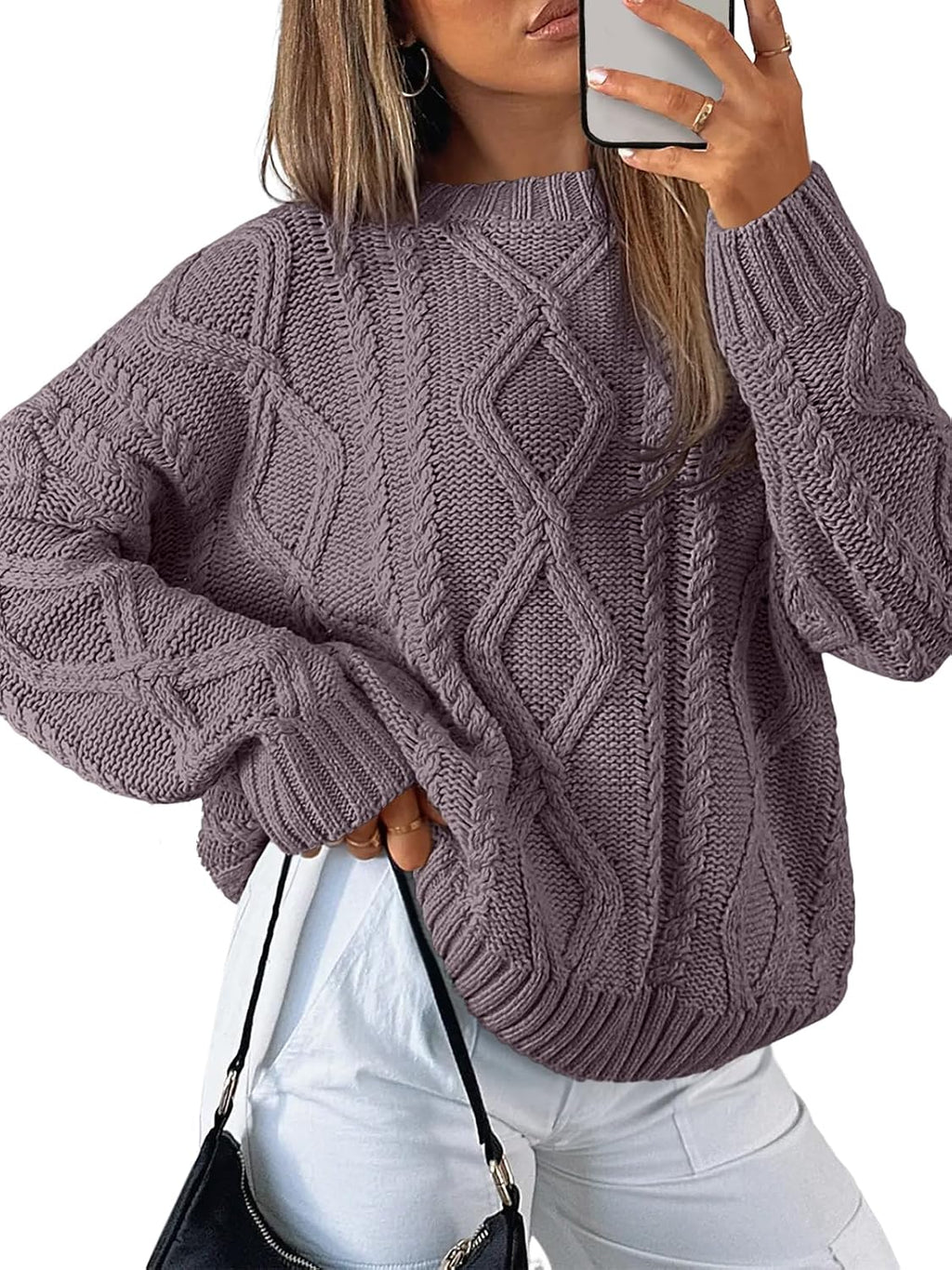 Women's Oversized Cable Knit Sweater - Chunky Knit Texture, Drop Shoulders, Pullover for Fall Layering - Small (10)