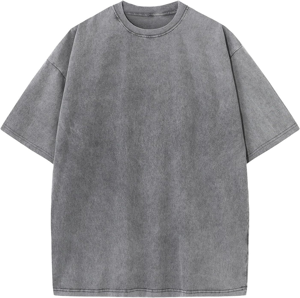 Unisex Oversized Cotton T-Shirt - Short Sleeve, Washed Solid Colours, Loose Basic Tee for Everyday Wear - Large