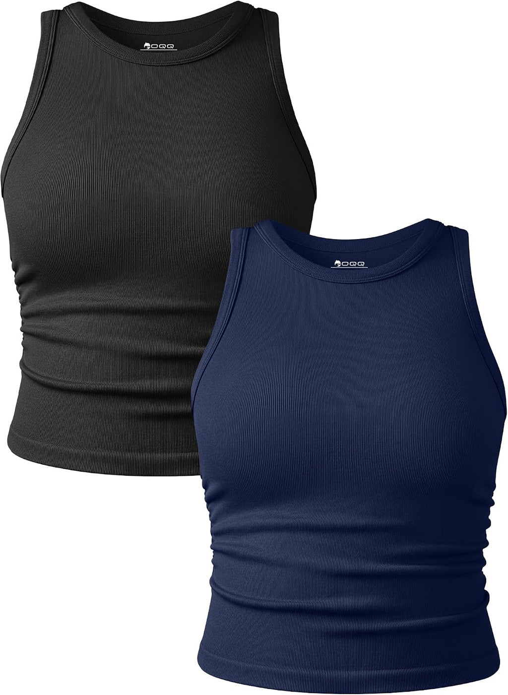Women's Ruched Crop Tank Tops 2 Piece Set - Crew Neck, Sleeveless Stretch Camis for Yoga and Layering - Small