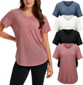 Women's V Neck T-Shirts 4 Pack - Loose Fit, Curved Hem That Covers the Hips, Sizes to 4XL for Leggings - Small