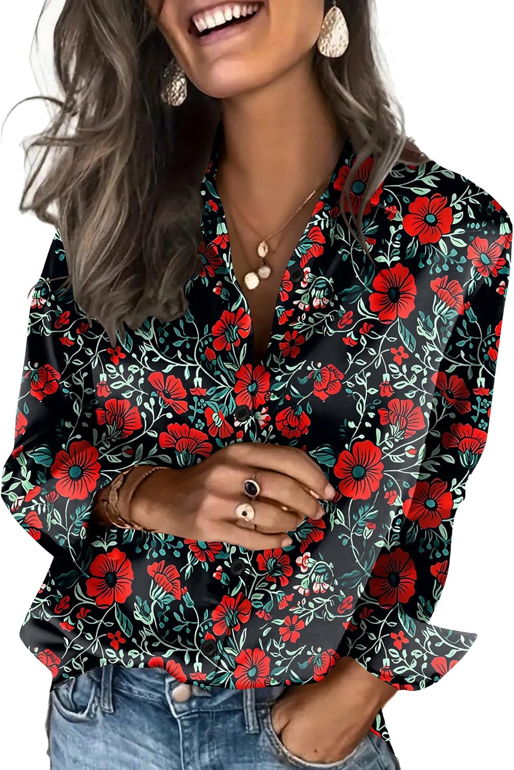 Women's Satin Button Down Blouse - Long Sleeves, Silky Drape, Business Casual Shirt for the Office - Metro Flow