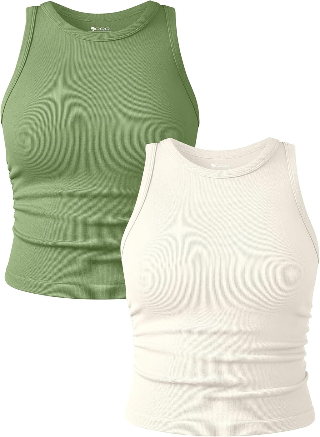 Women's Ruched Crop Tank Tops 2 Piece Set - Crew Neck, Sleeveless Stretch Camis for Yoga and Layering - Small