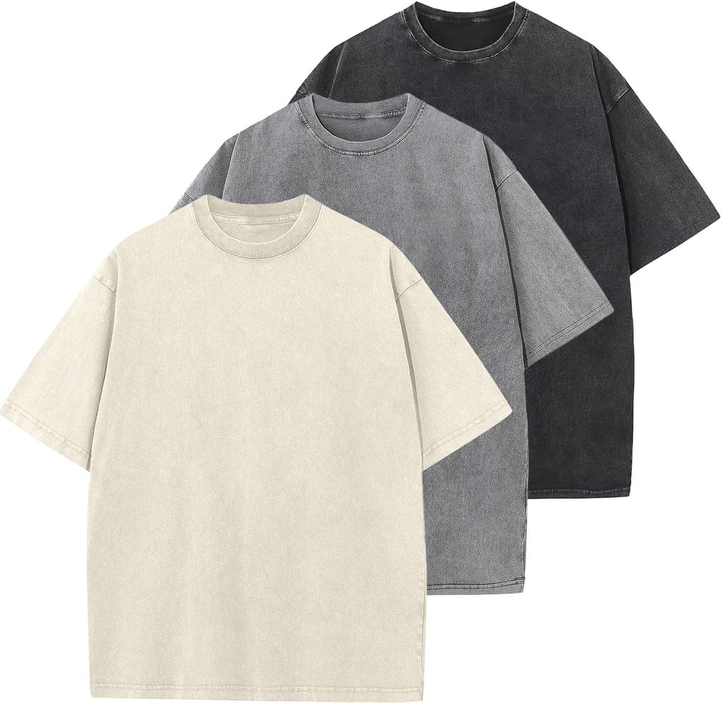 Unisex Oversized Cotton T-Shirt - Short Sleeve, Washed Solid Colours, Loose Basic Tee for Everyday Wear - Large