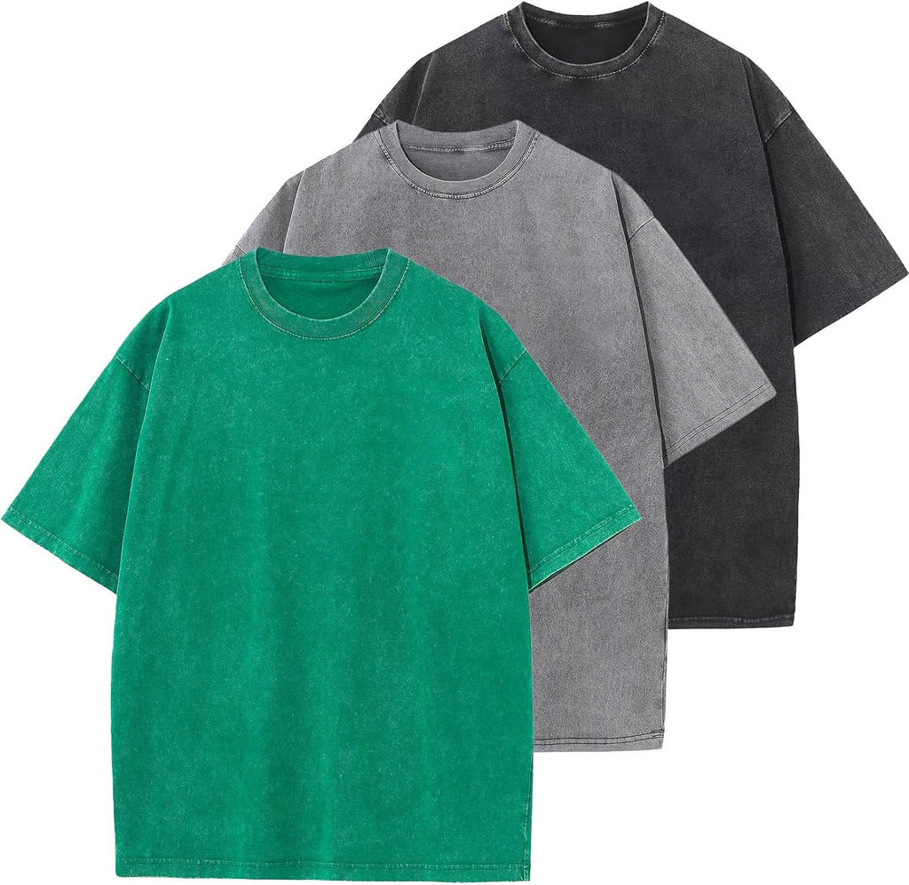 Unisex Oversized Cotton T-Shirt - Short Sleeve, Washed Solid Colours, Loose Basic Tee for Everyday Wear - Large