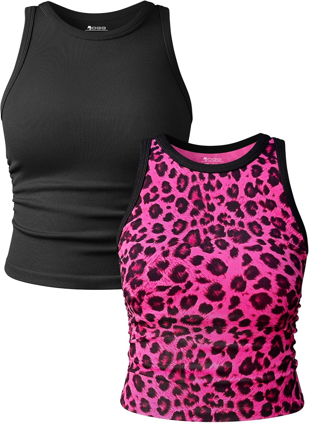 Women's Ruched Crop Tank Tops 2 Piece Set - Crew Neck, Sleeveless Stretch Camis for Yoga and Layering - Small
