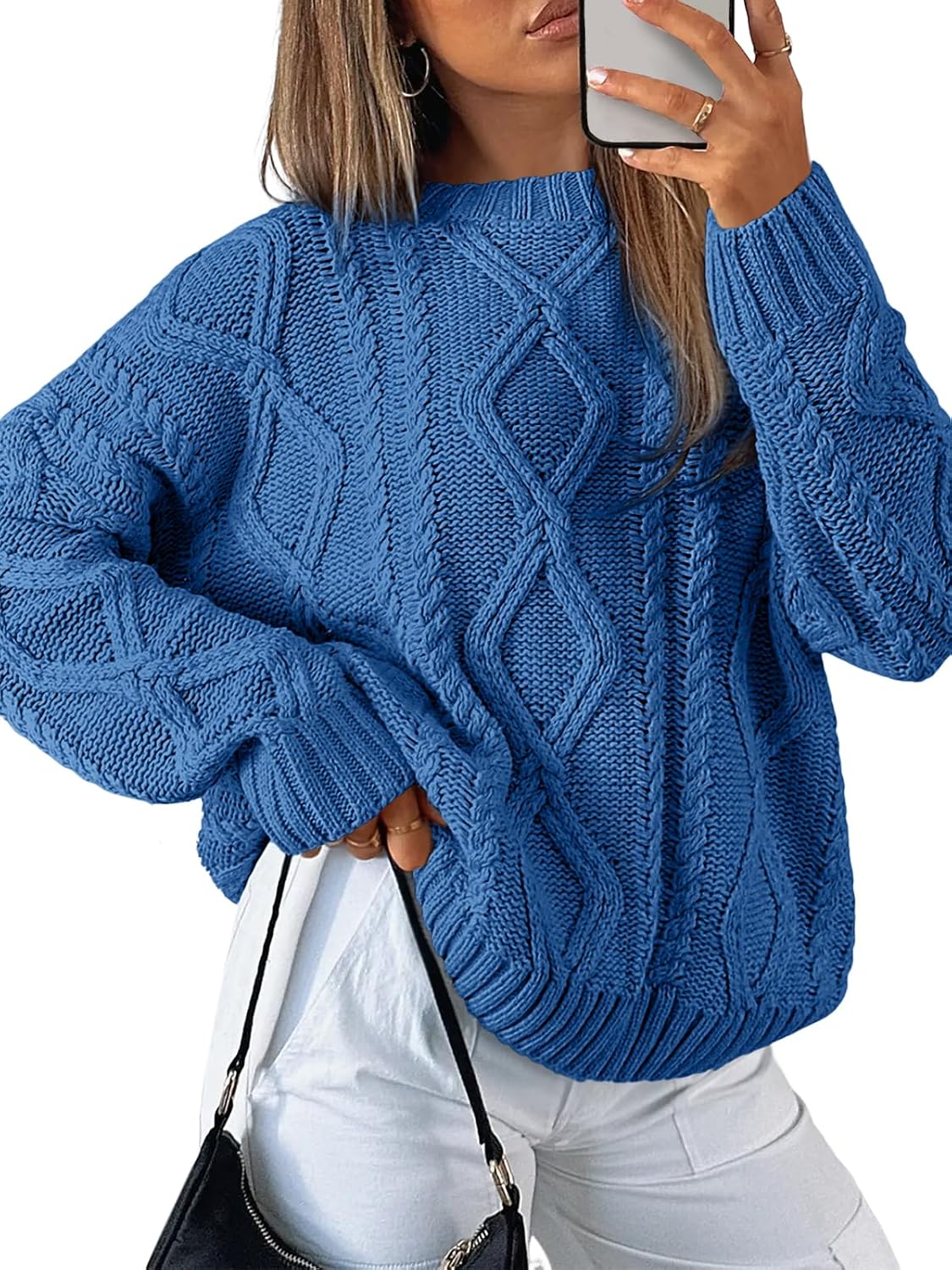 Women's Oversized Cable Knit Sweater - Chunky Knit Texture, Drop Shoulders, Pullover for Fall Layering - Small