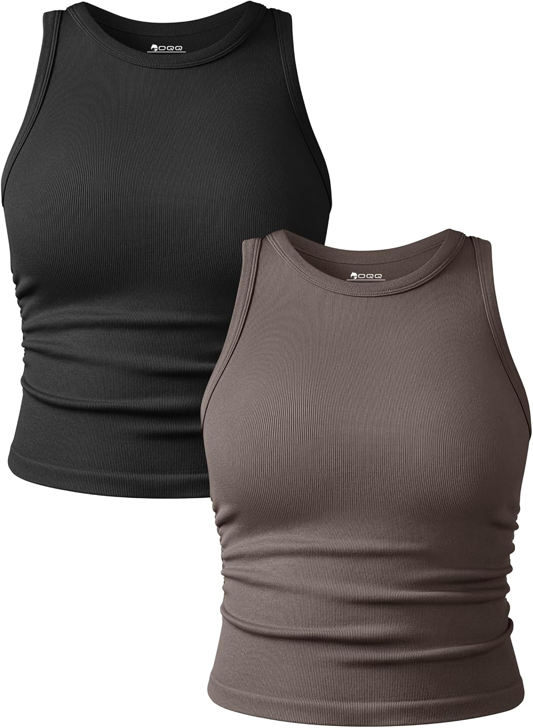 Women's Ruched Crop Tank Tops 2 Piece Set - Crew Neck, Sleeveless Stretch Camis for Yoga and Layering - Large