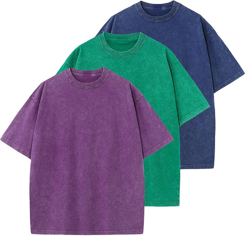Unisex Oversized Cotton T-Shirt - Short Sleeve, Washed Solid Colours, Loose Basic Tee for Everyday Wear - Small