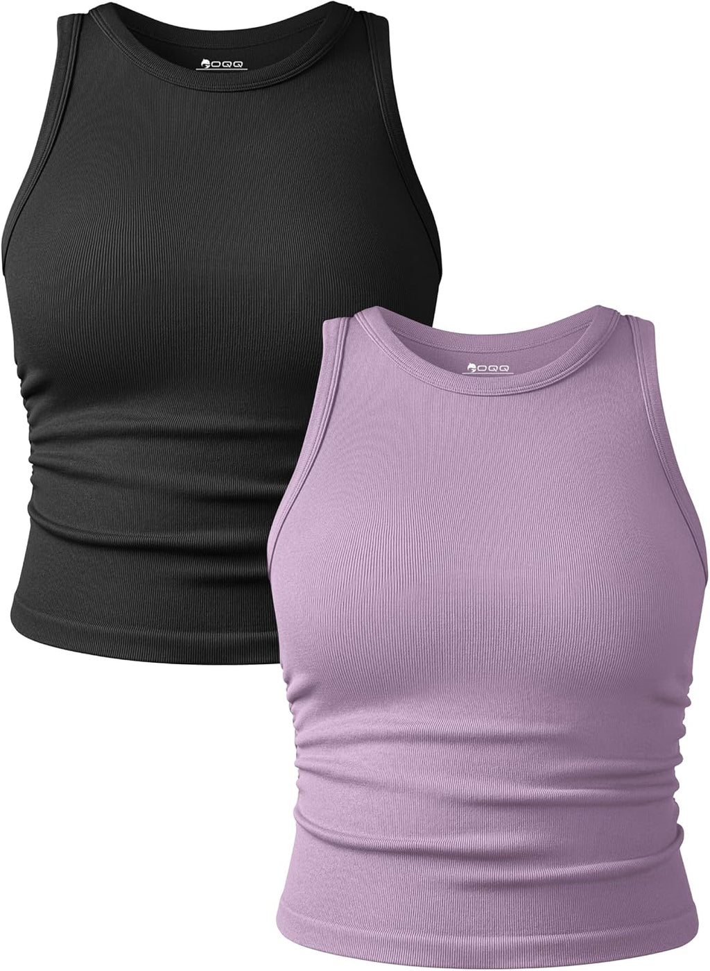 Women's Ruched Crop Tank Tops 2 Piece Set - Crew Neck, Sleeveless Stretch Camis for Yoga and Layering - Large