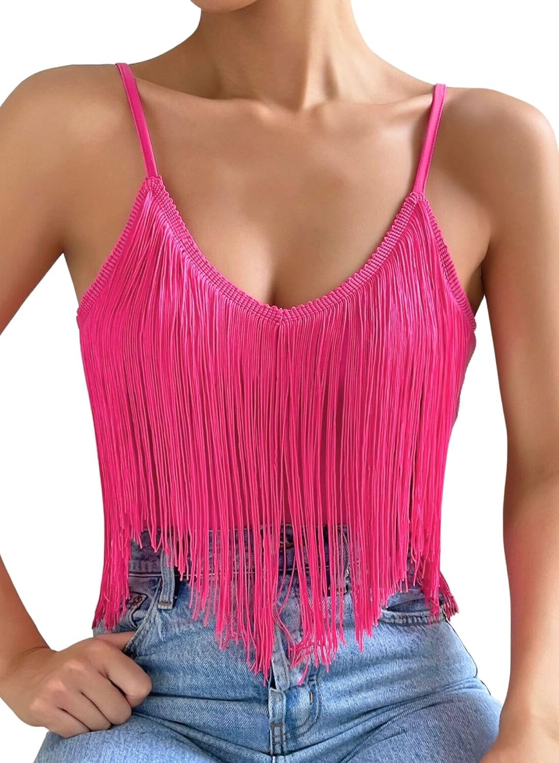Women's Western Fringe Tank Top - Sleeveless, Tassel Hem, Country Concert and Rodeo Top for Festival Nights - Small