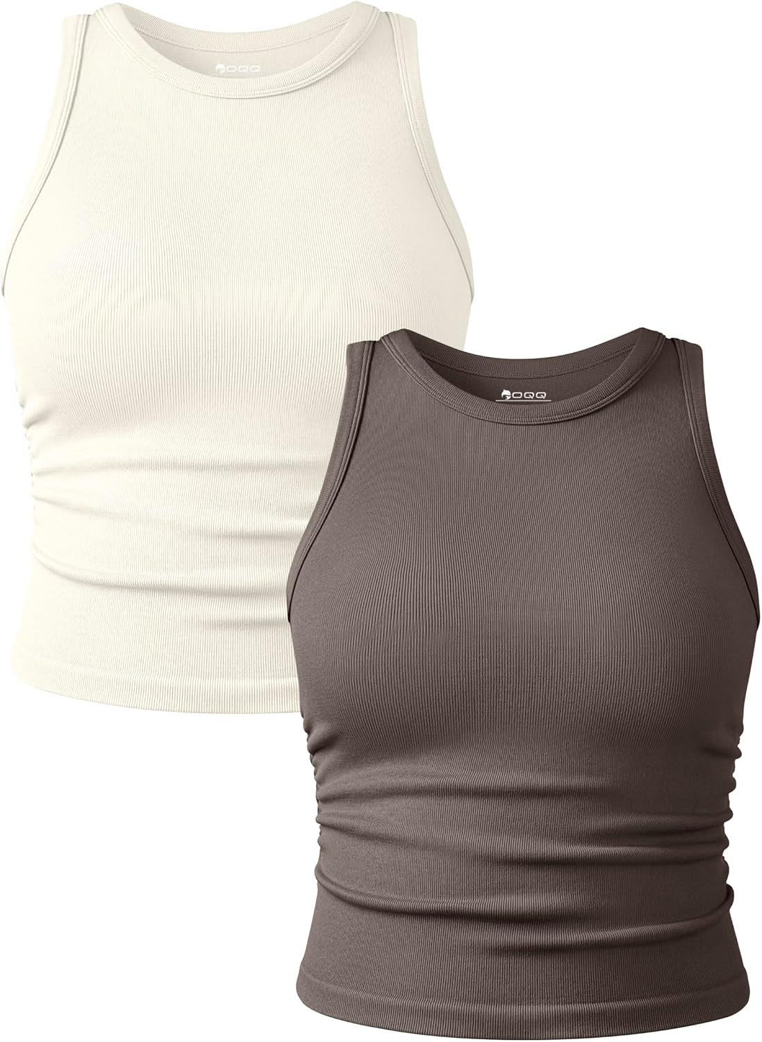 Women's Ruched Crop Tank Tops 2 Piece Set - Crew Neck, Sleeveless Stretch Camis for Yoga and Layering - Small