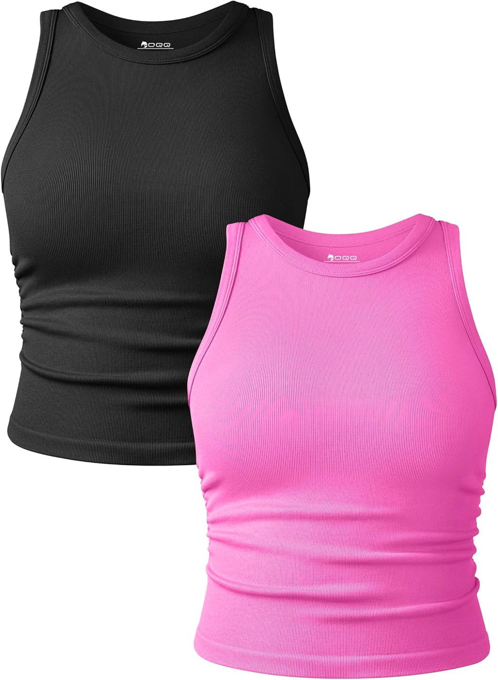 Women's Ruched Crop Tank Tops 2 Piece Set - Crew Neck, Sleeveless Stretch Camis for Yoga and Layering - Medium