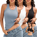 Women's Ribbed Racerback Tank Tops 3 Pack - Built-in Shelf Bra, Double Layer, Slim Fit for Workouts - Medium